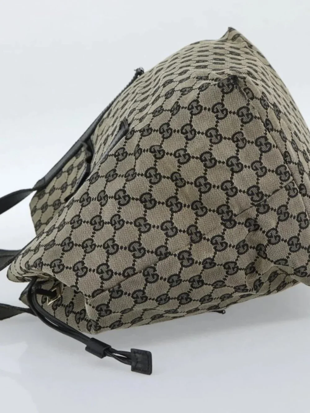 GUCCI GG Canvas Tote Bag Black Beige 019 0493 1669 Auth ka4701
